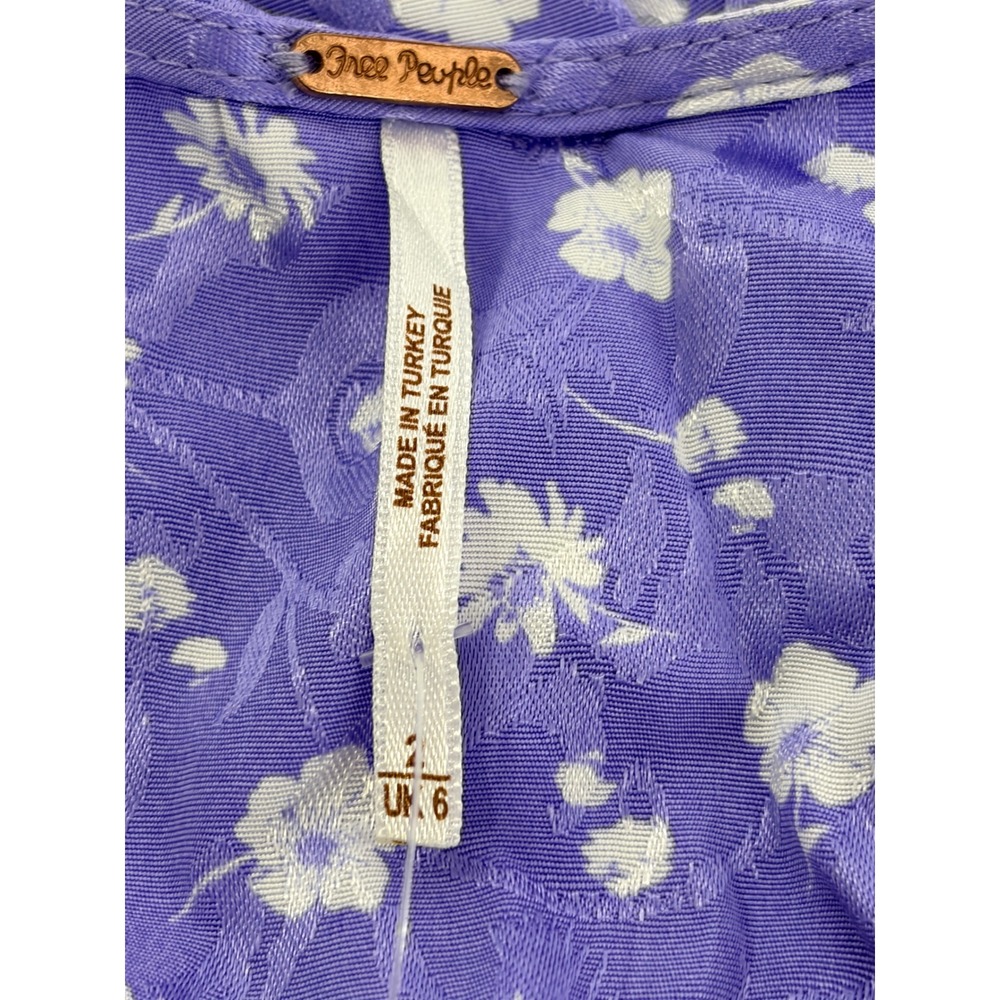 Free People Lavender Bond Street Floral Mini Dress Womens 2 Ruched Puff Sleeve - Picture 8 of 13